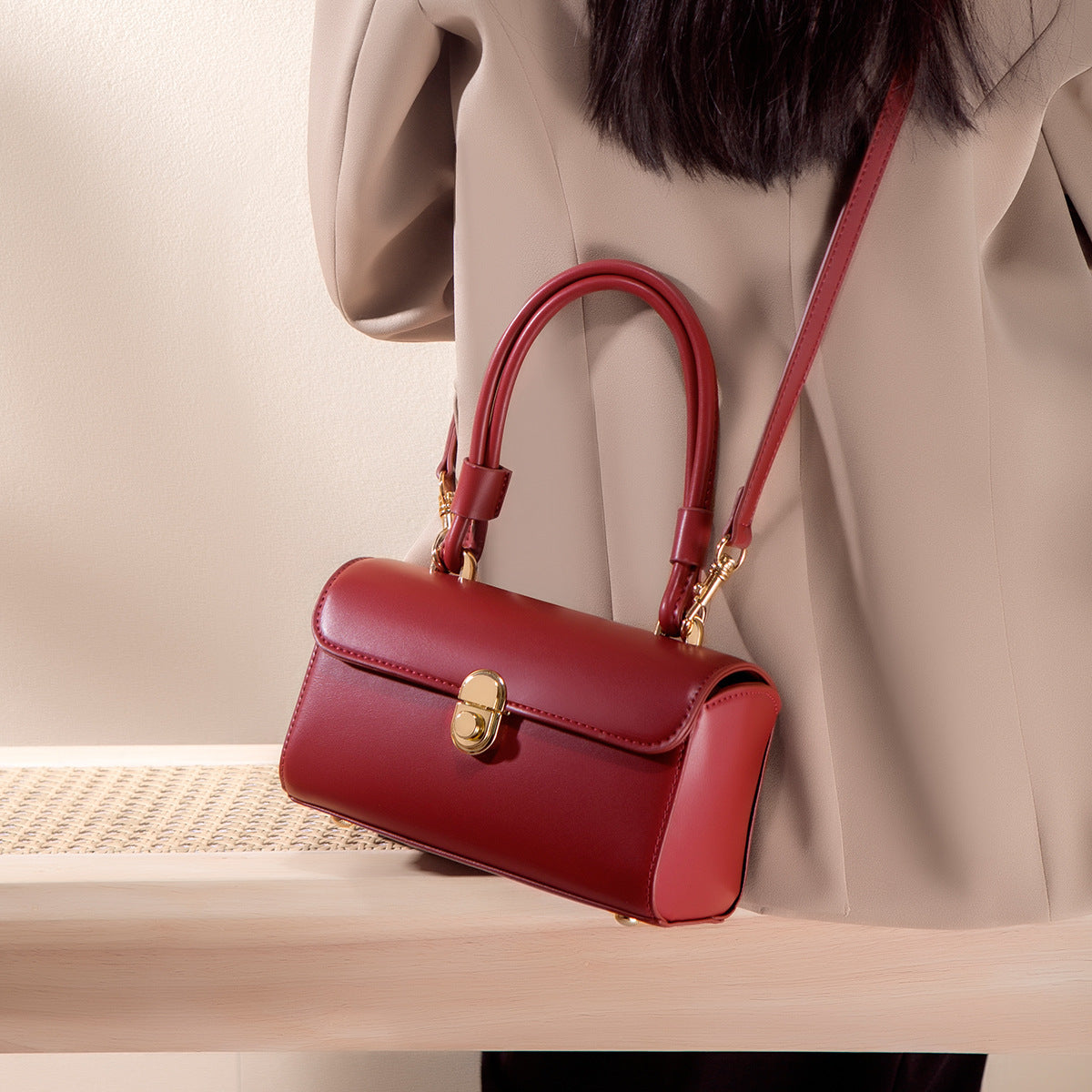 Sac Bandoulière Rouge Rétro Femme - Vintage Messenger Coton