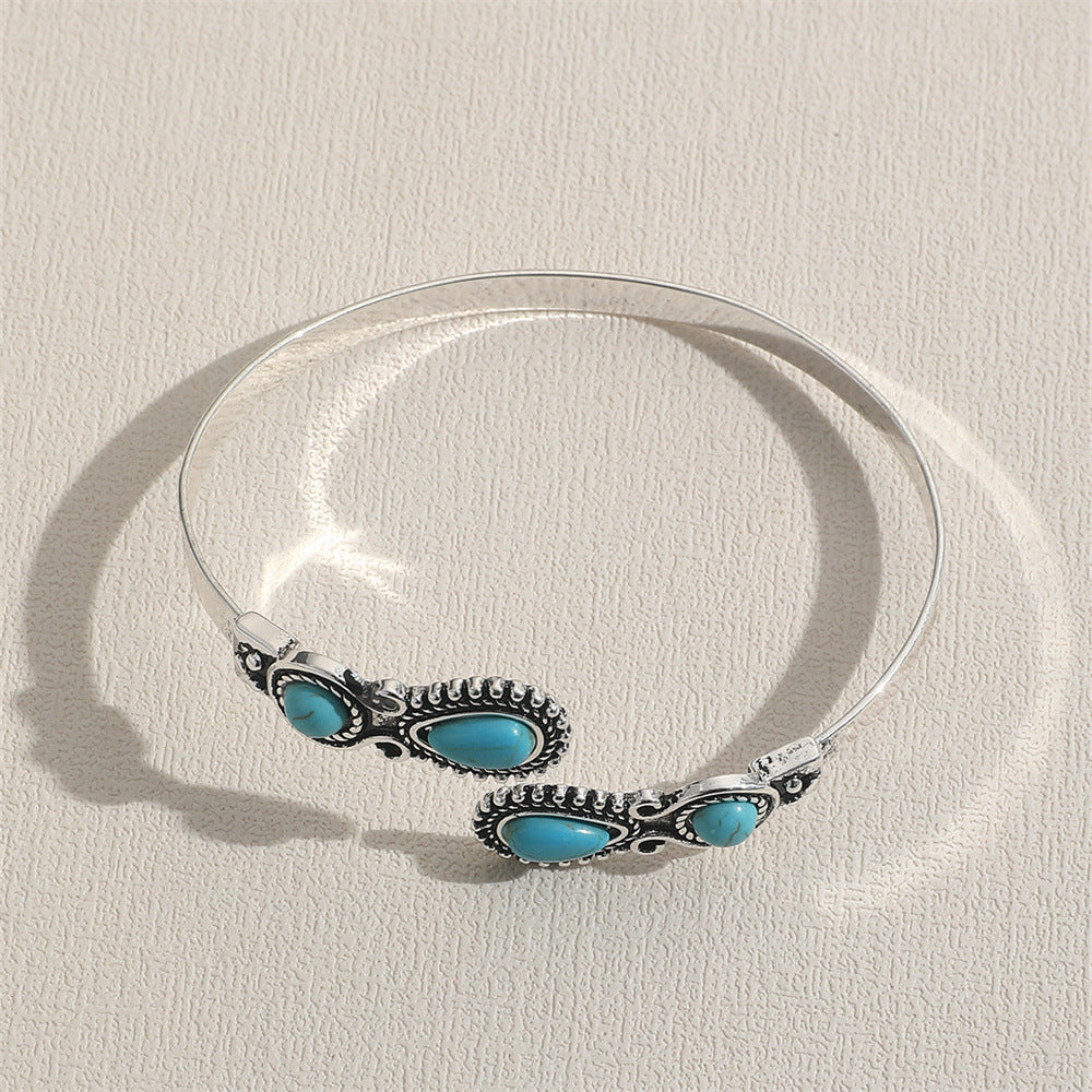 Bracelet Ouvert Alliage Turquoise Femme Ajustable