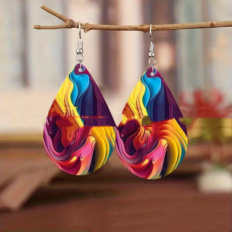 Boucles d'Oreilles Gouttes Acrylique 22g - Motifs Planètes 4 Couleurs