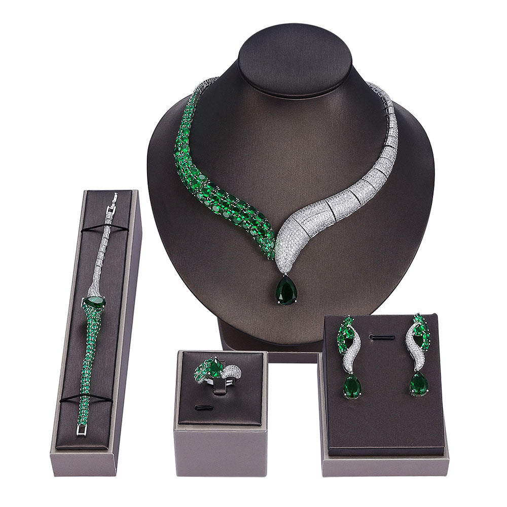 Parure Bijoux 4 Pièces - Collier Boucles Bague Bracelet