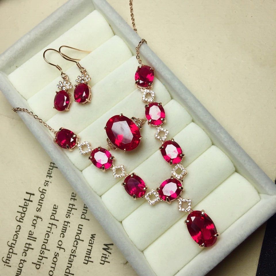 Parure Bijoux Argent - Corindon Rouge et Améthyste