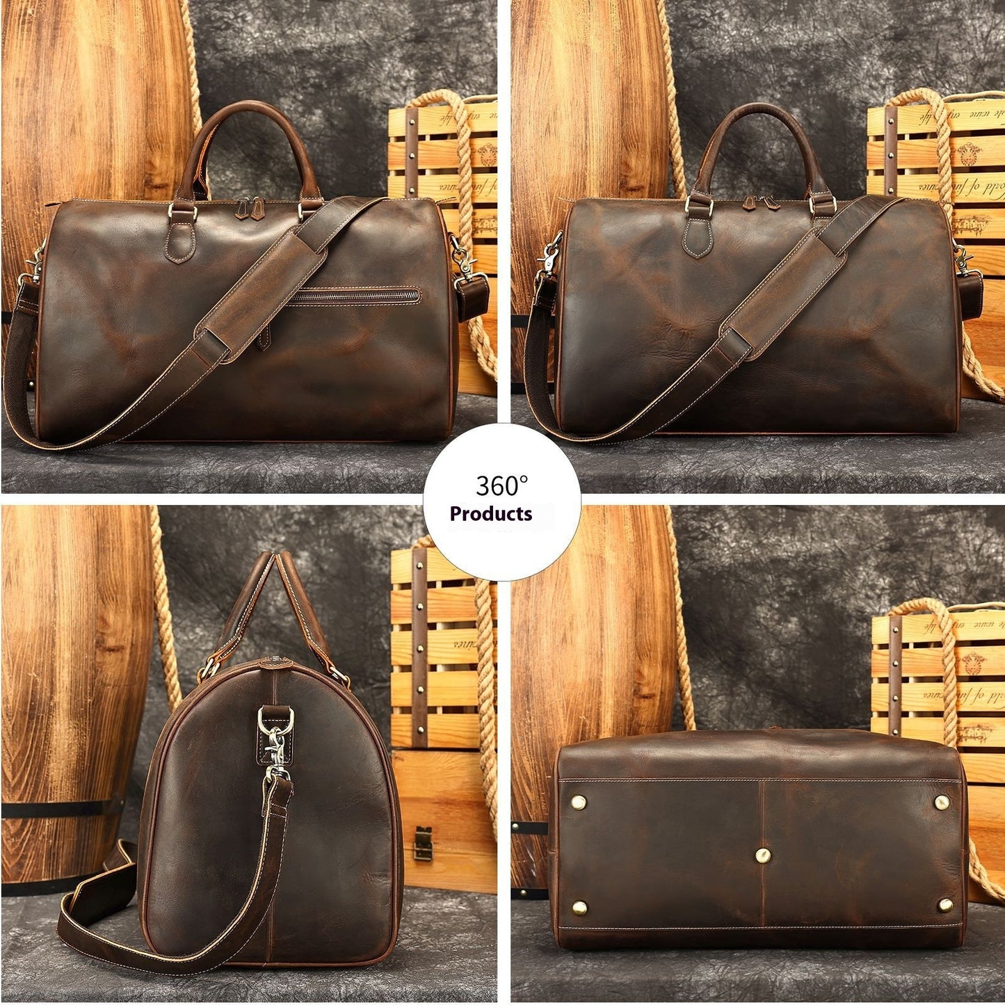 Sac de Voyage Vintage Cuir Grande Capacité - Bandoulière Crossbody