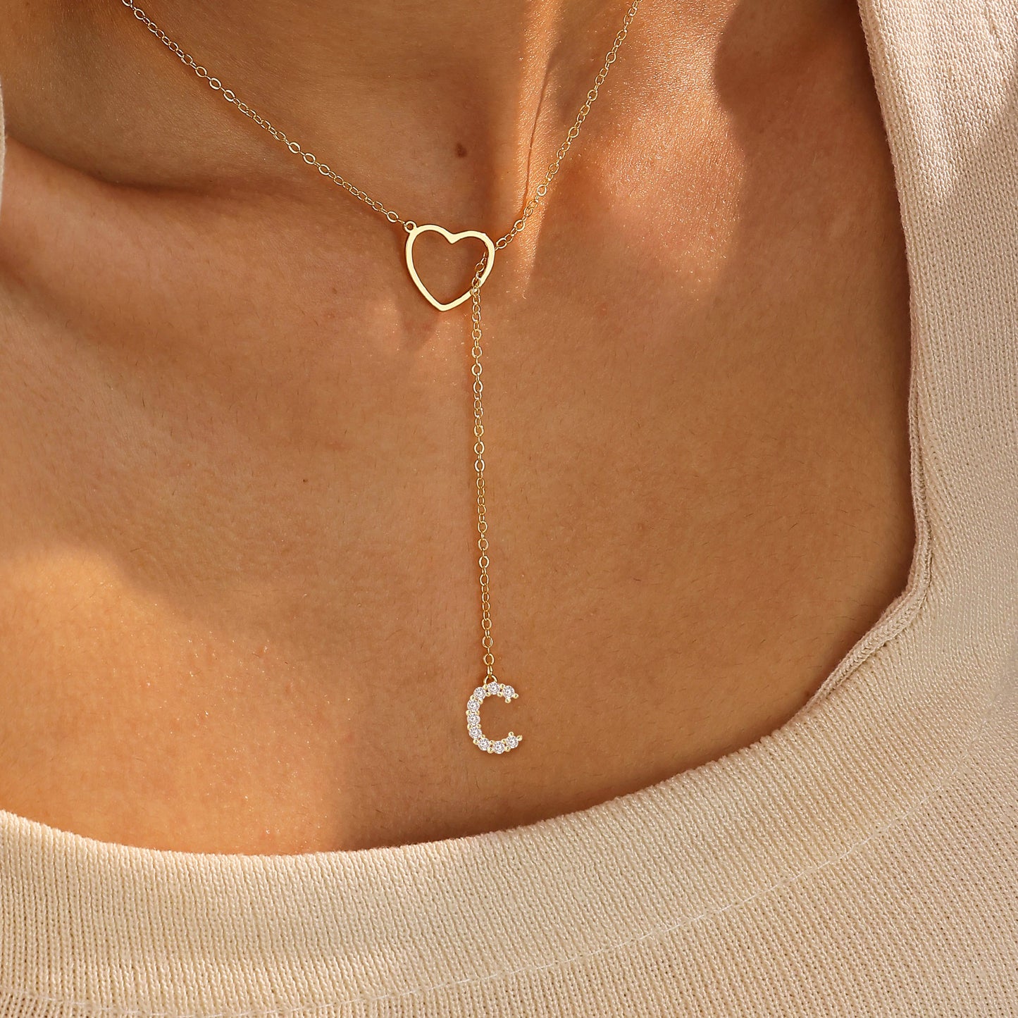 Pendentif Initiales Glamours Doré Zircon - 26 Lettres Anglaises
