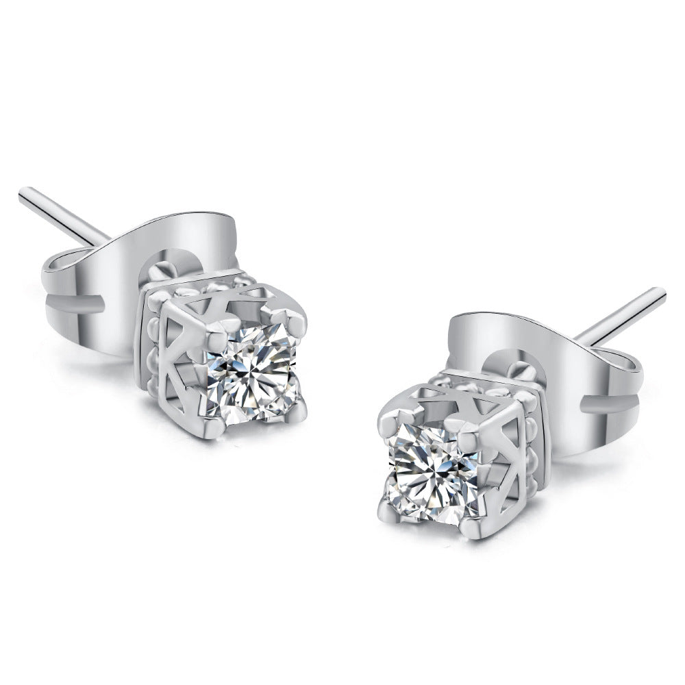 Boucles d'Oreilles Zircon Sertissage 4 Griffes 13g - Plaqué Or Blanc