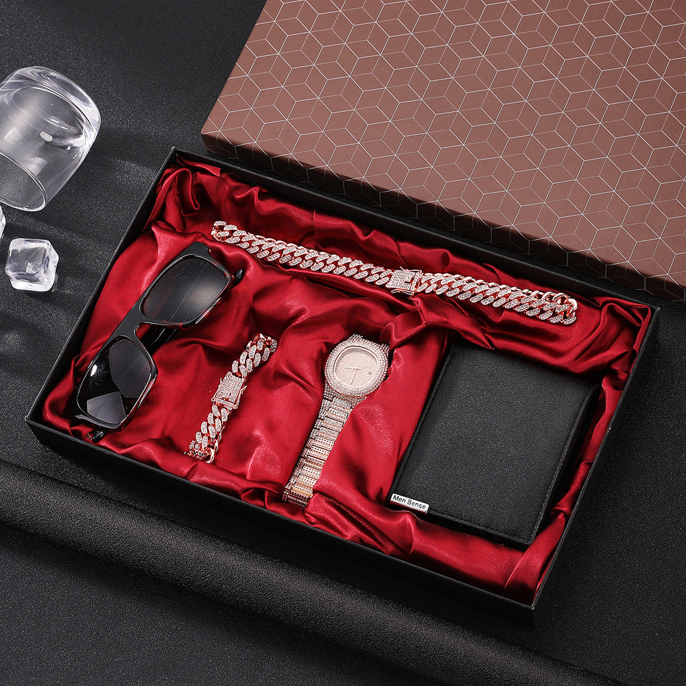 Coffret Cadeau Homme 5 Pièces 585g - Montre Lunettes Portefeuille Ceinture | SADJÉ