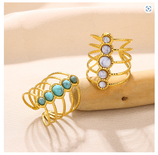 Bague Multicouche Turquoise Incrustée 24g