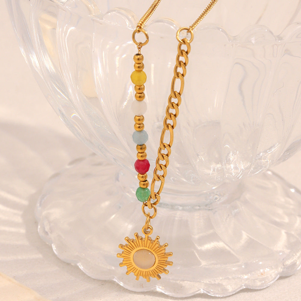 Collier Pendentif Soleil Acier Inoxydable 17g - Pierre Dorée