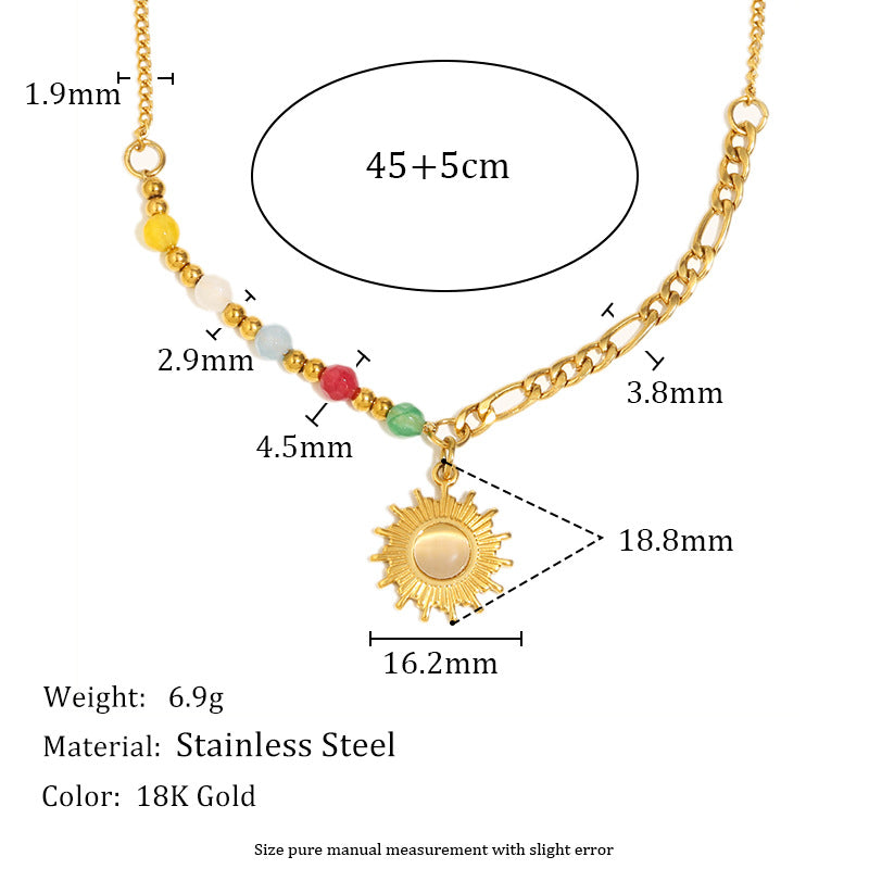 Collier Pendentif Soleil Acier Inoxydable 17g - Pierre Dorée