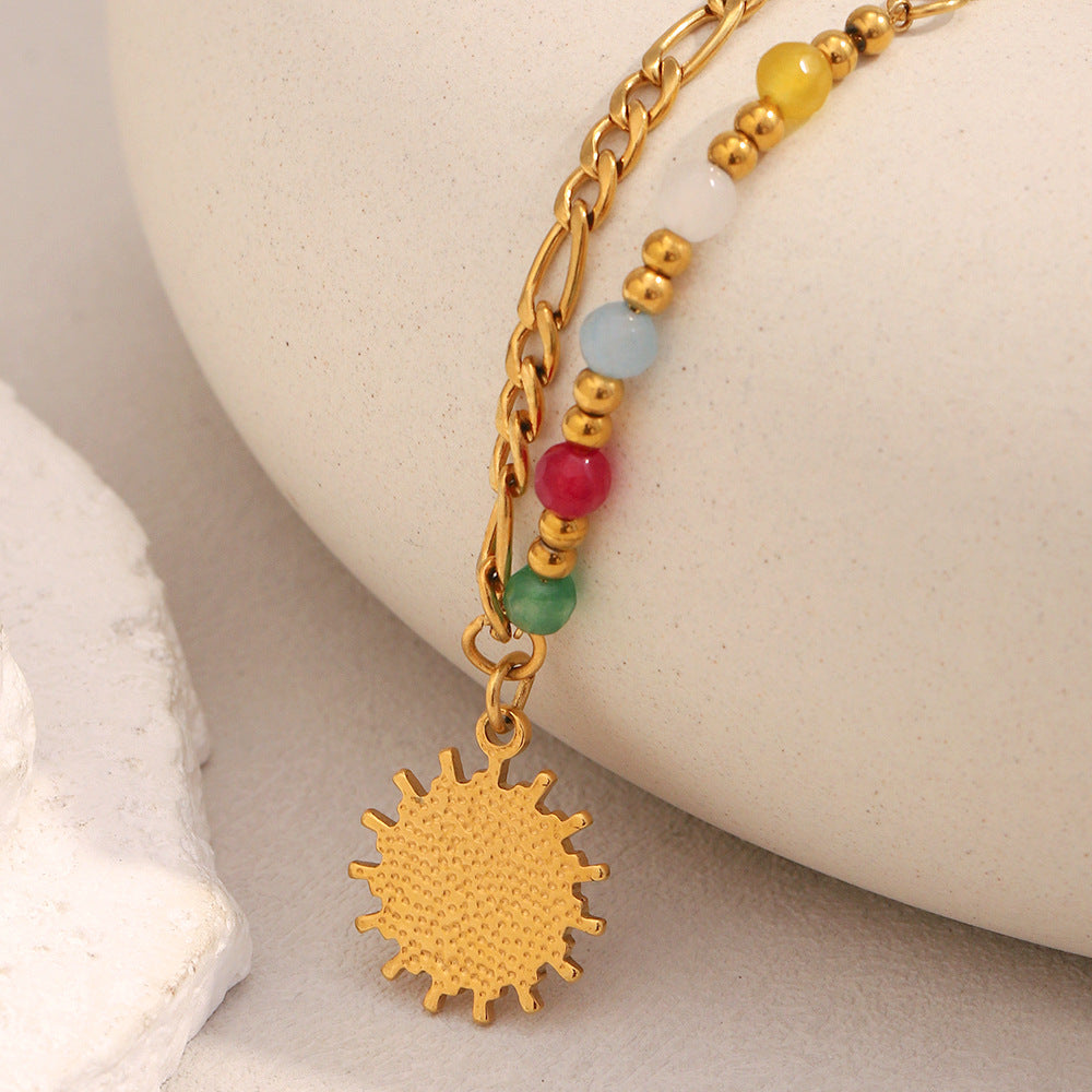 Collier Pendentif Soleil Acier Inoxydable 17g - Pierre Dorée