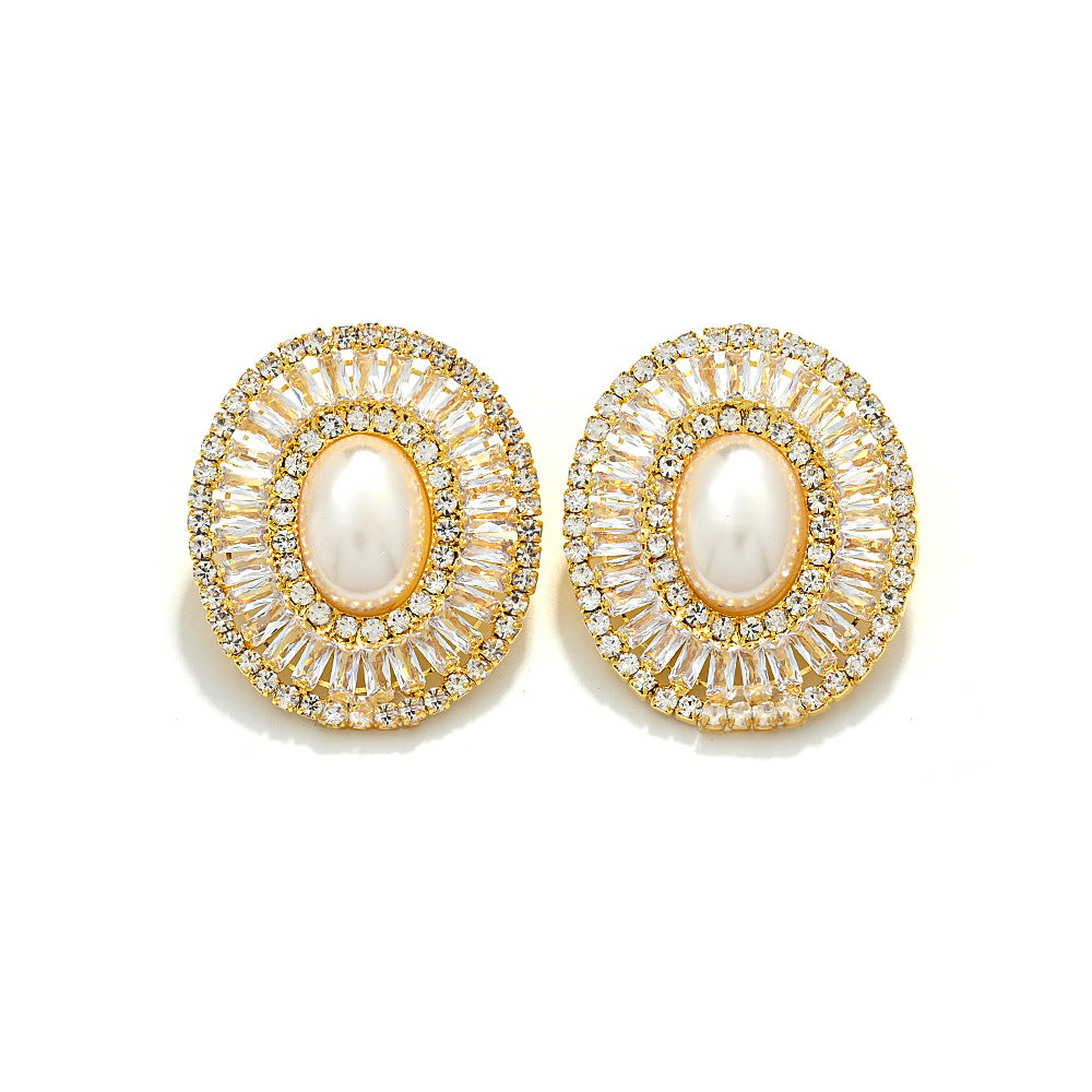 Boucles d'Oreilles Zircon Ovales avec Perles 42g - Électroplacage