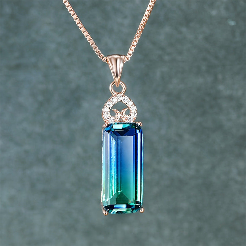 Collier Pendentif Cœur Pierre Carrée 15g - Chaîne Métallique