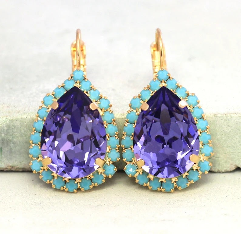 Boucles d'Oreilles Pierre Turquoise Alliage 20g - Forme Ronde