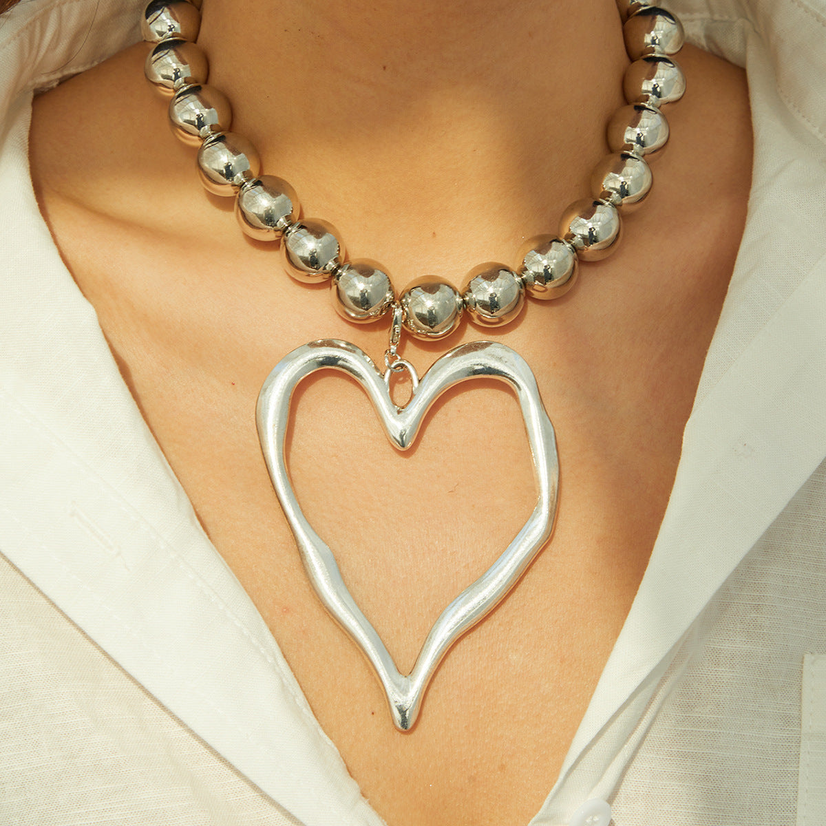 Collier Pendentif Cœur avec Perles Alliage 50g - 4 Variations