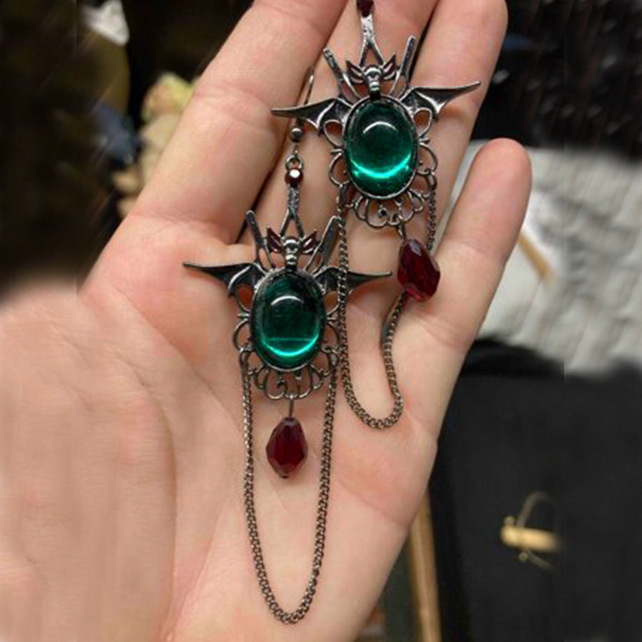 Boucles d'Oreilles Gothiques Émeraude 20g Chauve-souris