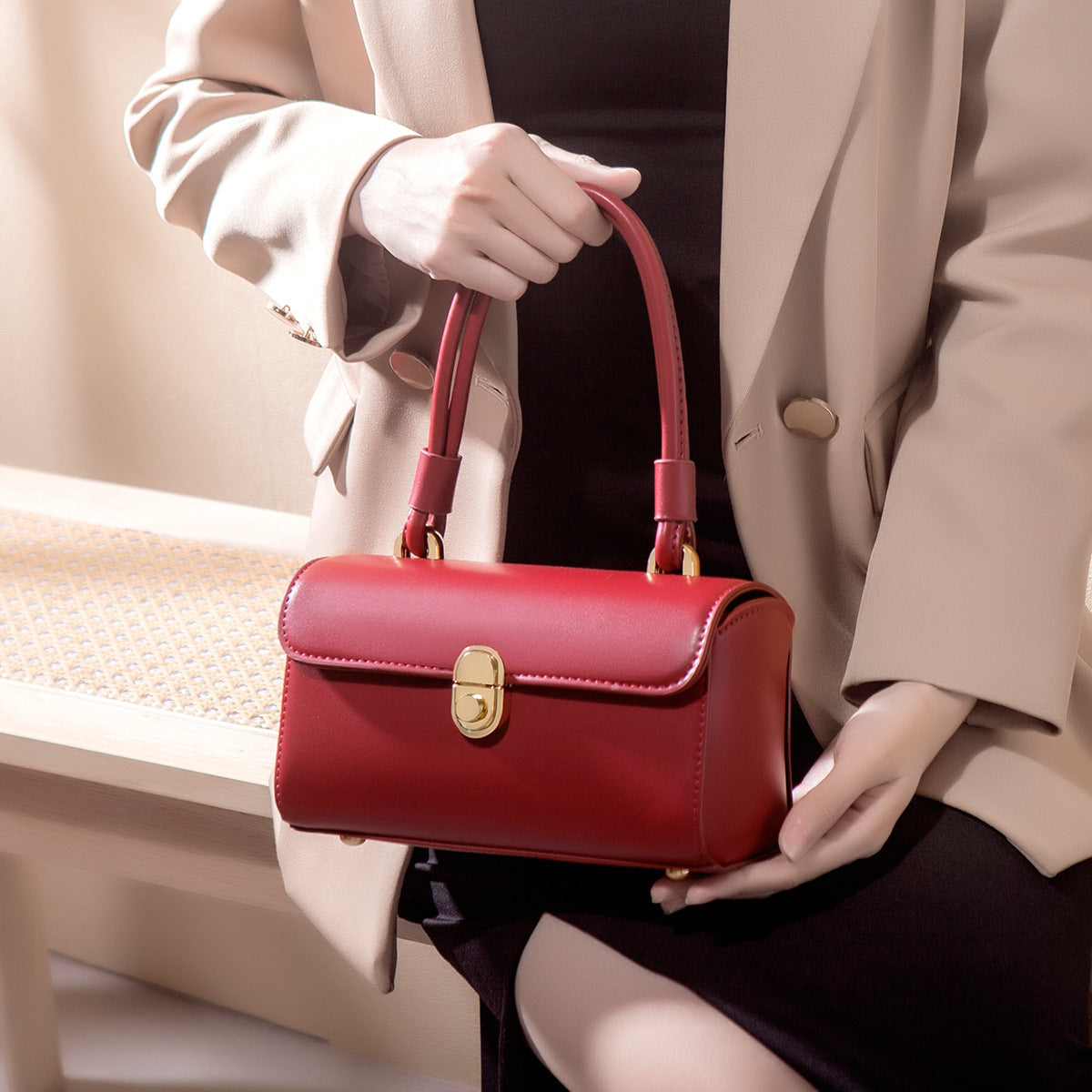 Sac Bandoulière Rouge Rétro Femme - Vintage Messenger Coton