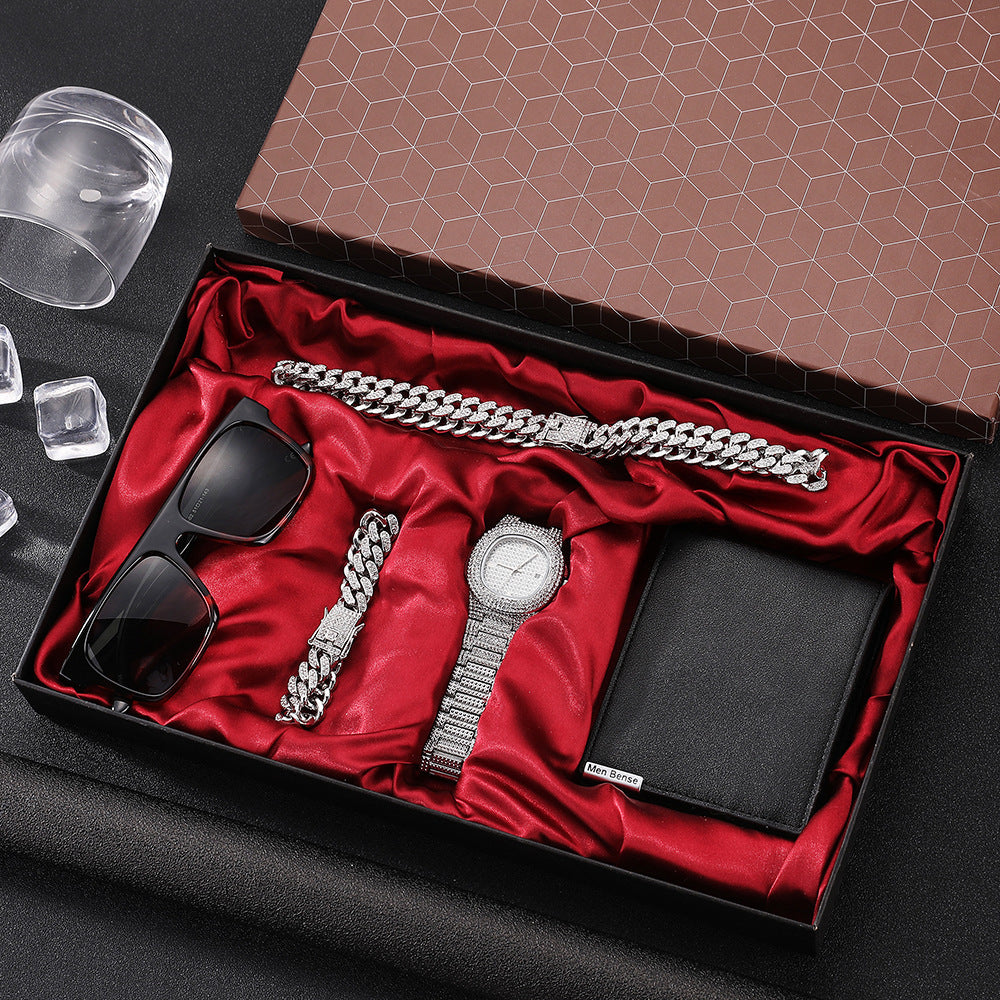 Coffret Cadeau Homme 5 Pièces 585g - Montre Lunettes Portefeuille Ceinture | SADJÉ