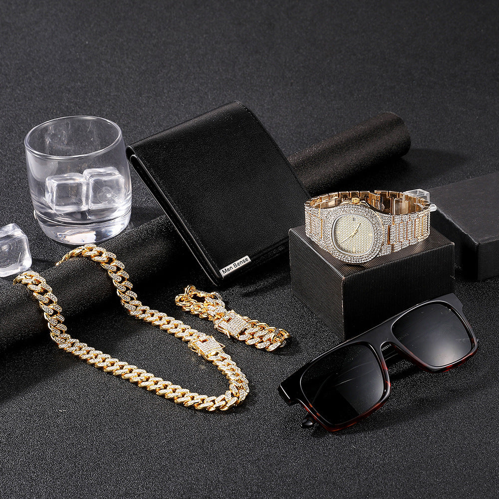 Coffret Cadeau Homme 5 Pièces 585g - Montre Lunettes Portefeuille Ceinture | SADJÉ