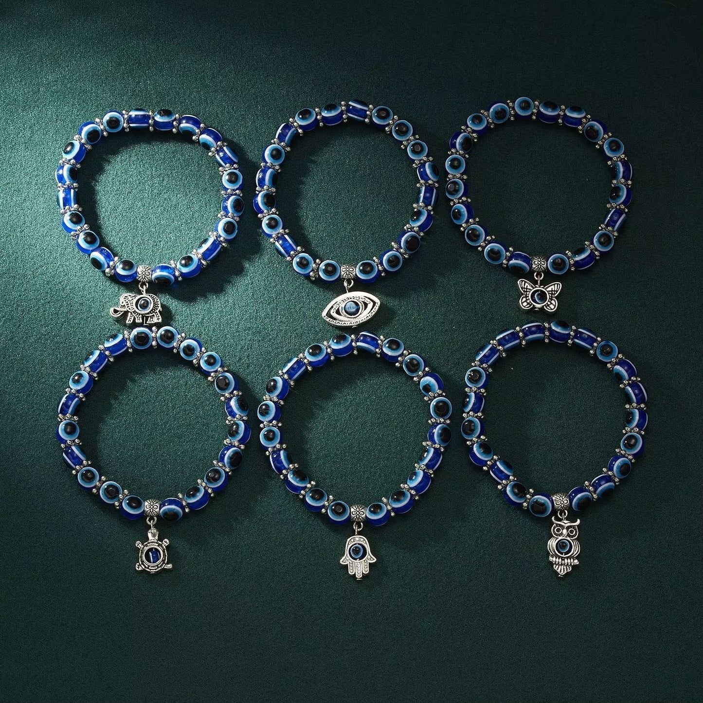 Bracelet Bleu Pendentifs Animaux 15g Résine 8mm