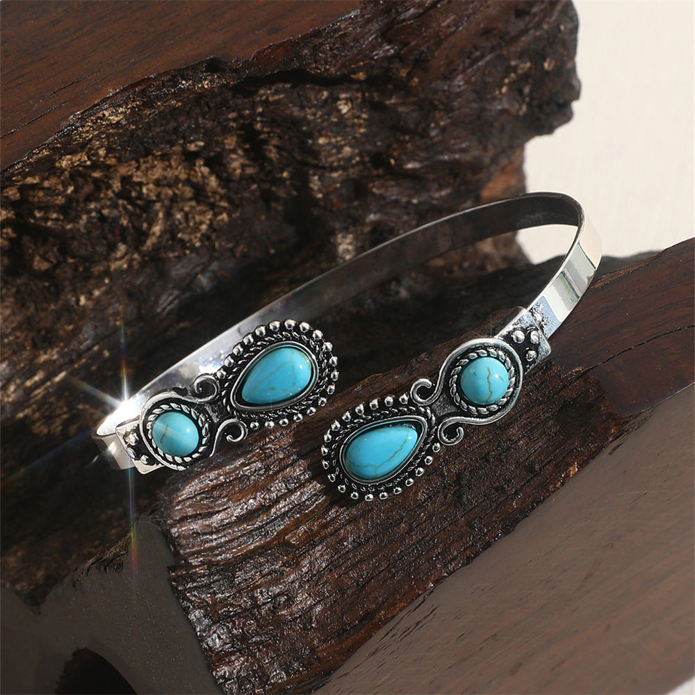 Bracelet Ouvert Alliage Turquoise Femme Ajustable