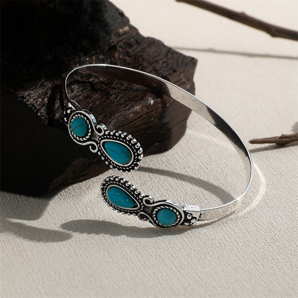 Bracelet Ouvert Alliage Turquoise Femme Ajustable