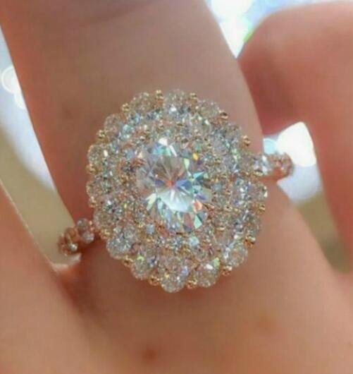 Bague Fiançailles Or Blanc Plaqué Zircon 13g