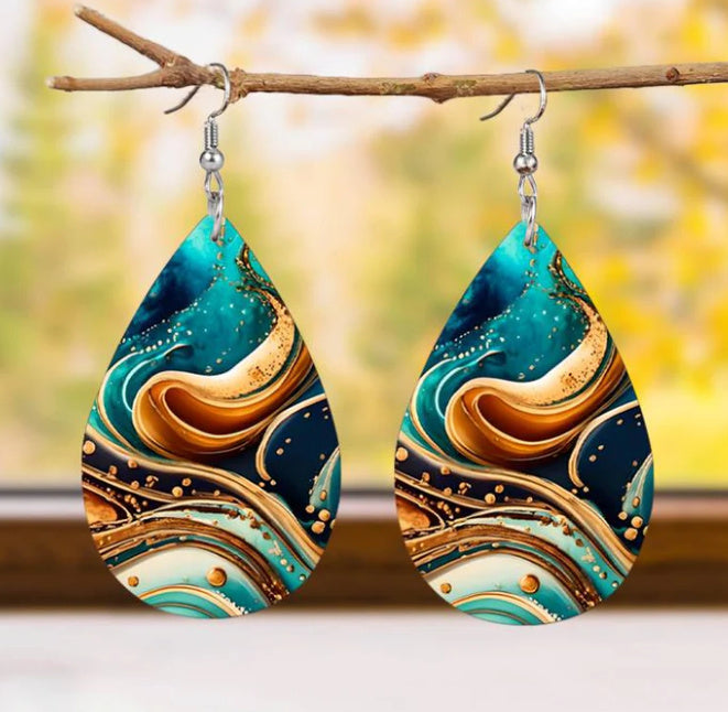 Boucles d'Oreilles Gouttes Acrylique 22g - Motifs Planètes 4 Couleurs