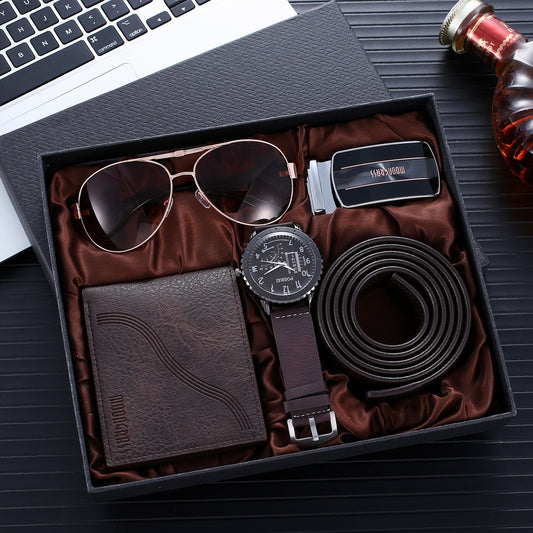 Coffret Cadeau Homme 4 en 1 - 520g Montre Ceinture Lunettes Portefeuille | SADJÉ