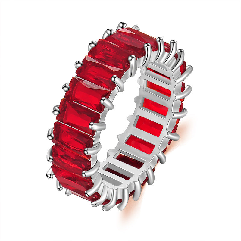 Bague Zircon Multicolore Rectangulaire 16g - Style Géométrique