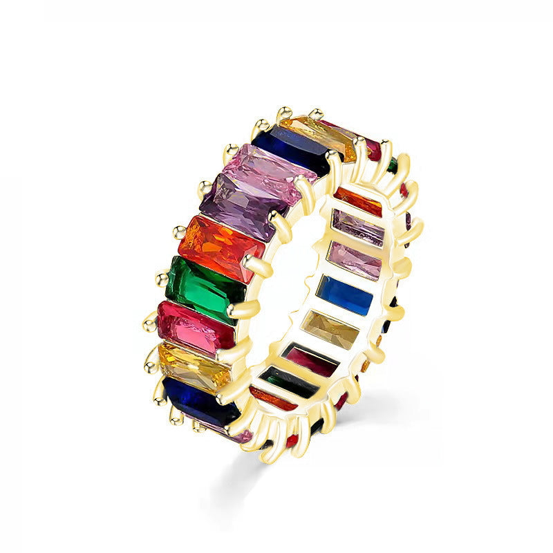 Bague Zircon Multicolore Rectangulaire 16g - Style Géométrique