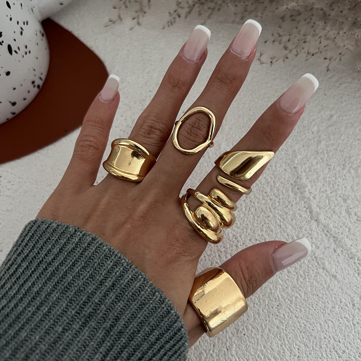 Bague Ouverte Géométrique Irrégulière - Style Moderne