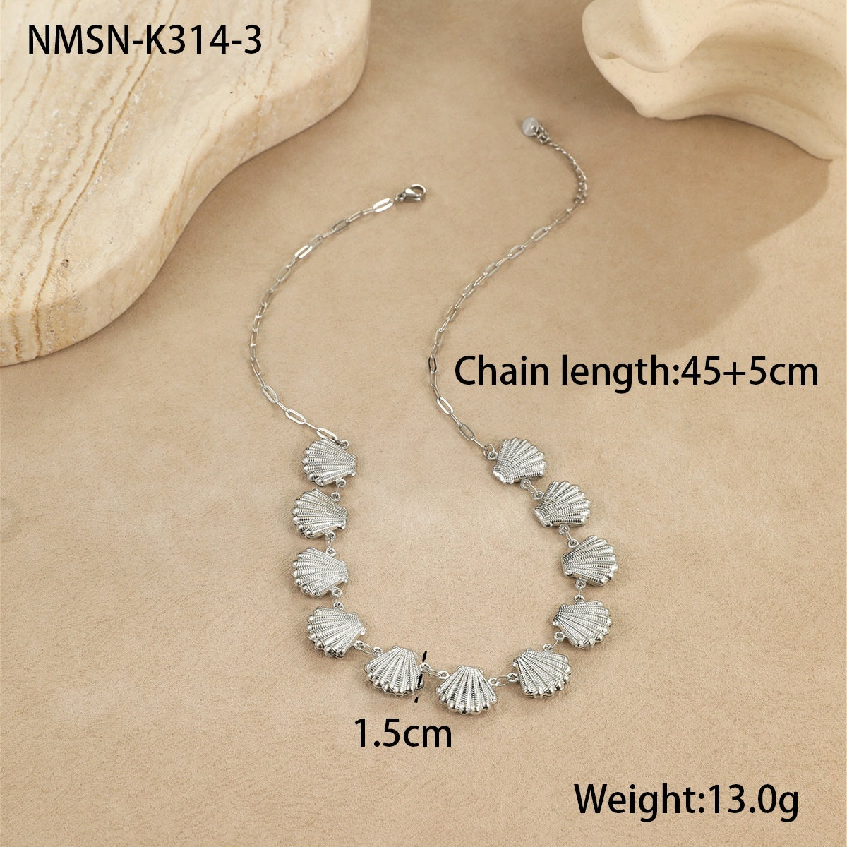 Collier Acier Inoxydable 18g - Pendentifs Étoile Mer Coquillages