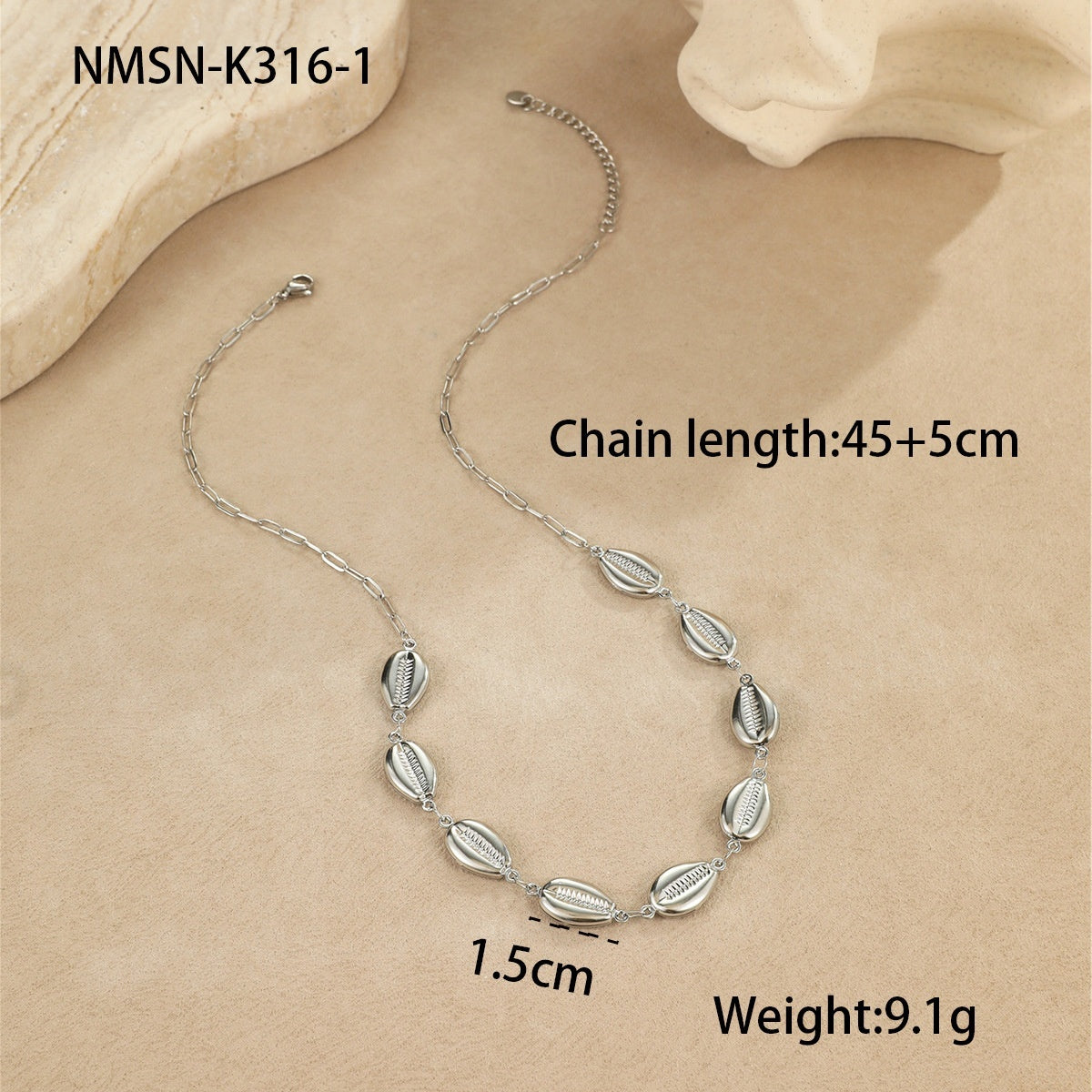 Collier Acier Inoxydable 18g - Pendentifs Étoile Mer Coquillages