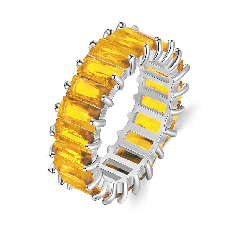 Bague Zircon Multicolore Rectangulaire 16g - Style Géométrique