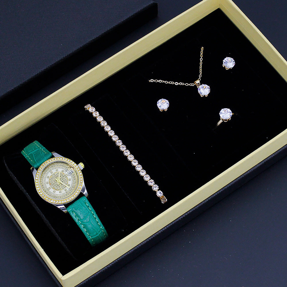 Coffret Bijoux Femme 5 Pièces 110g - Montre Bracelet Collier Boucles Bague