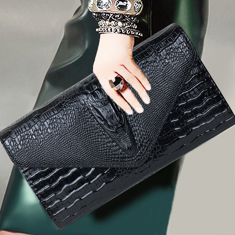 Pochette Femme Enveloppe Motif Crocodile - PU Gaufré