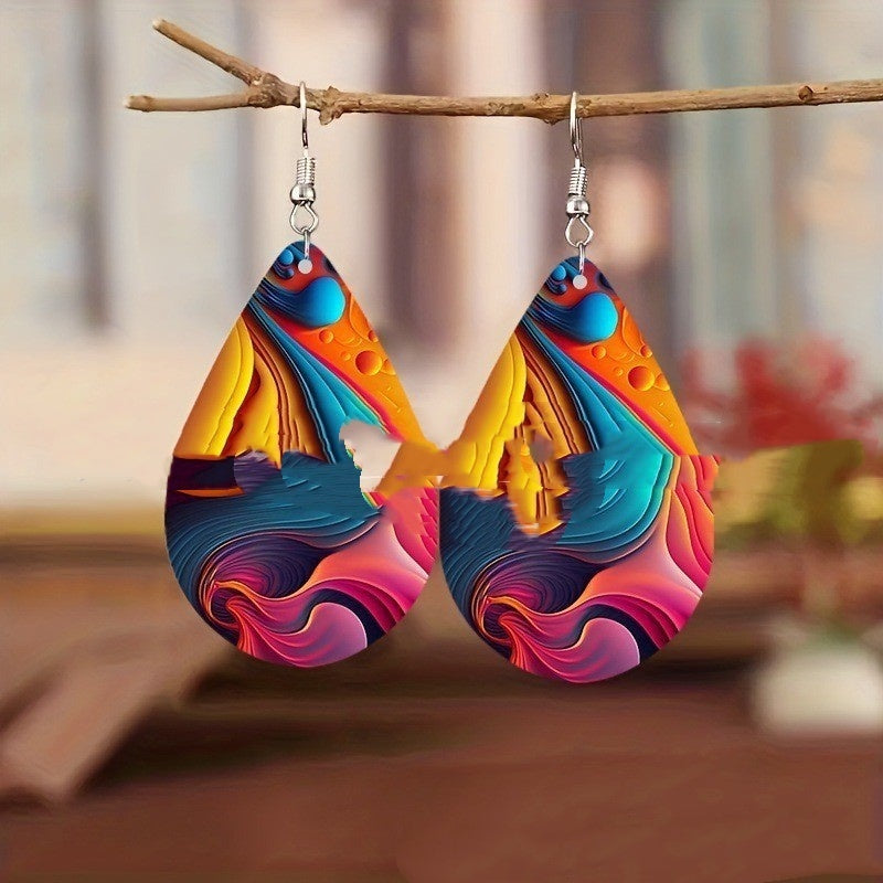 Boucles d'Oreilles Gouttes Acrylique 22g - Motifs Planètes 4 Couleurs
