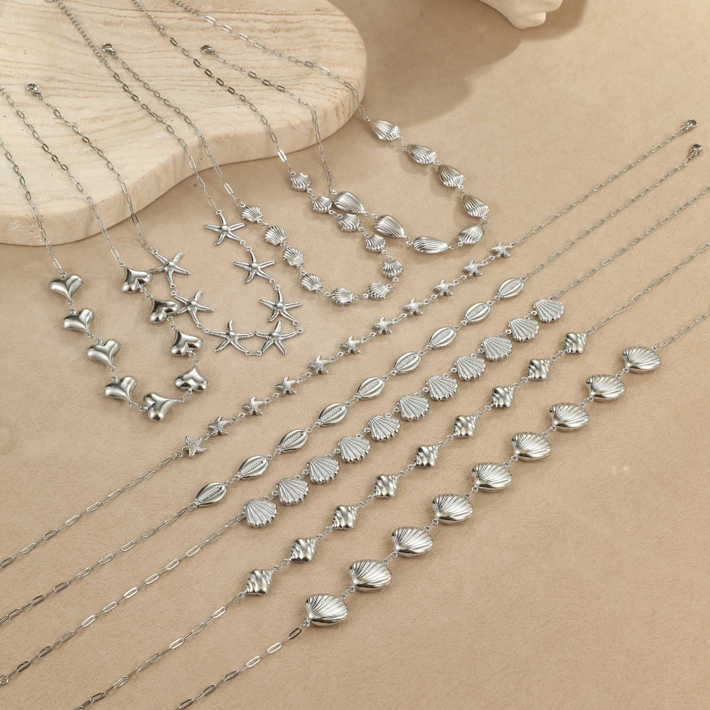 Collier Acier Inoxydable 18g - Pendentifs Étoile Mer Coquillages