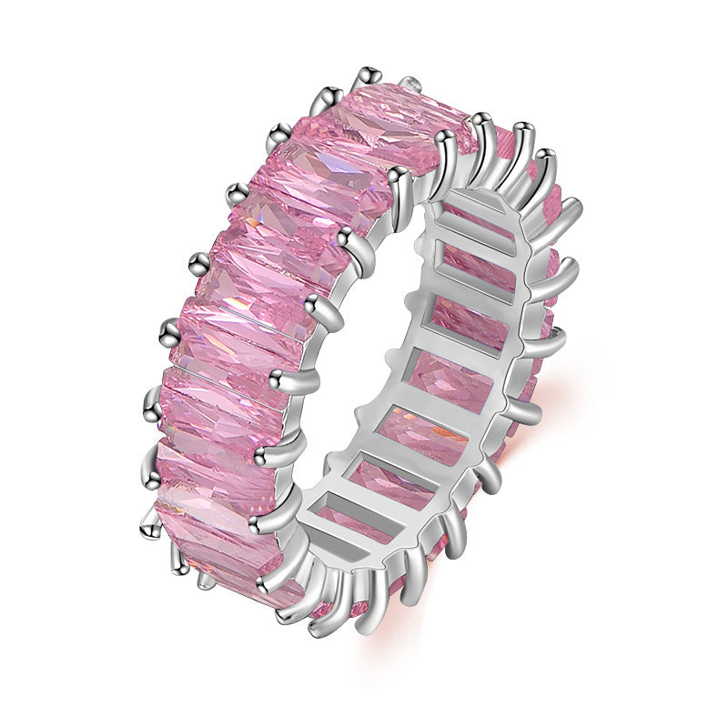 Bague Zircon Multicolore Rectangulaire 16g - Style Géométrique