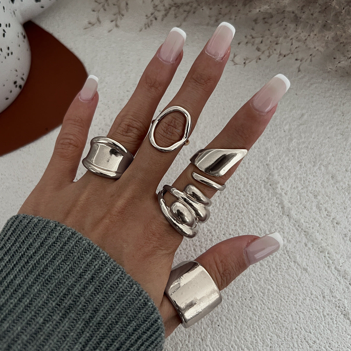 Bague Ouverte Géométrique Irrégulière - Style Moderne