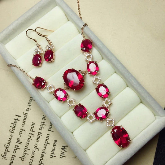 Parure Bijoux Argent - Corindon Rouge et Améthyste