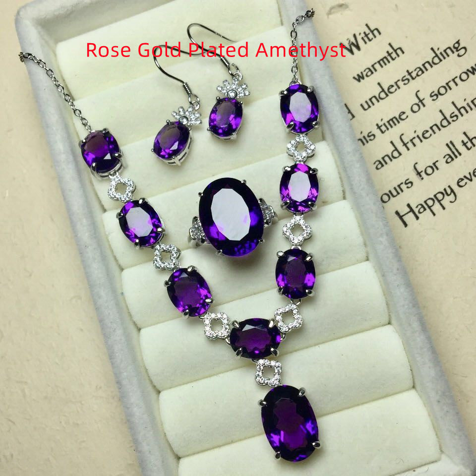 Parure Bijoux Argent - Corindon Rouge et Améthyste