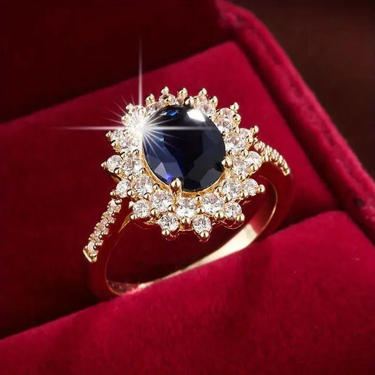 Bague Pierre Bleue Incrustée Cuivre 18g - Motif Fleur Tailles 6-10