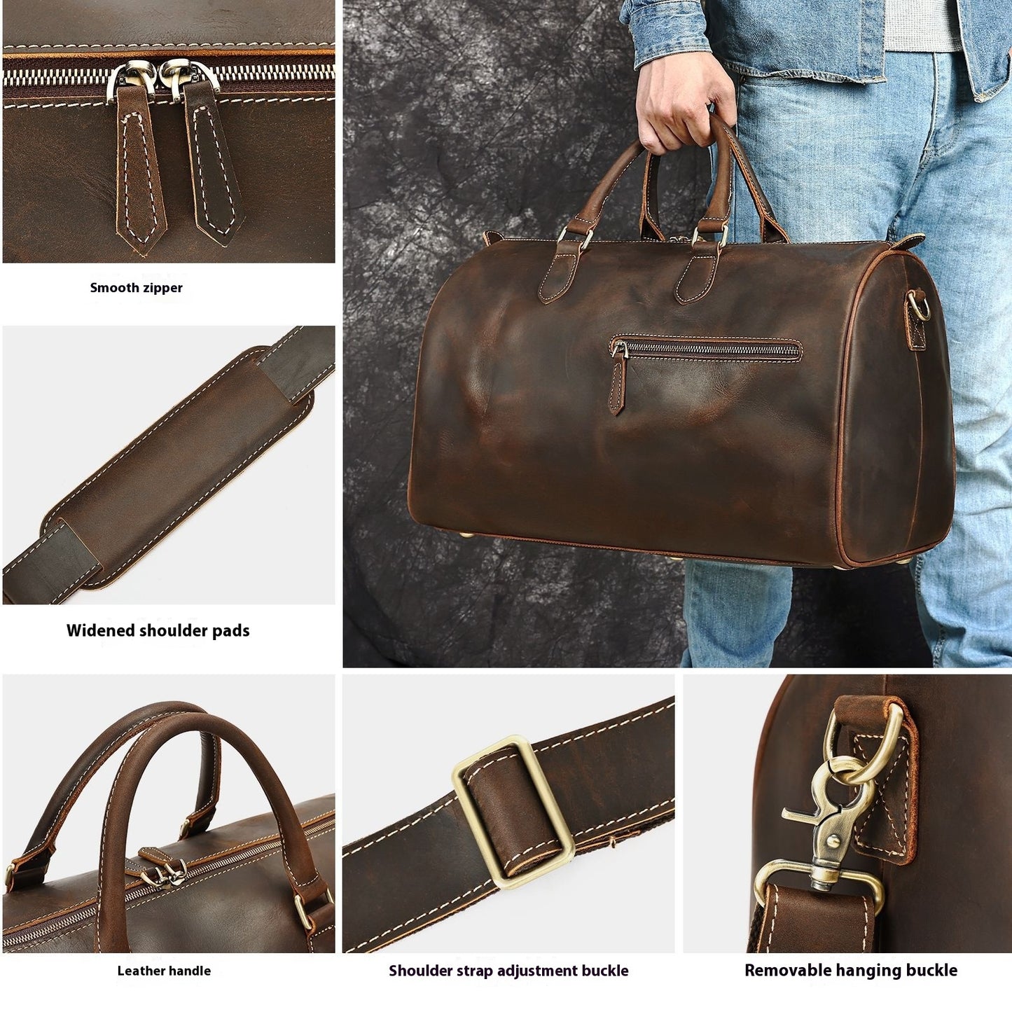 Sac de Voyage Vintage Cuir Grande Capacité - Bandoulière Crossbody