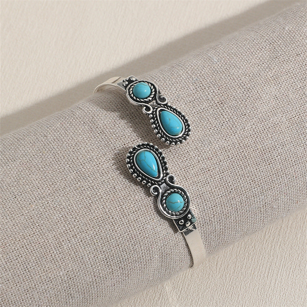 Bracelet Ouvert Alliage Turquoise Femme Ajustable