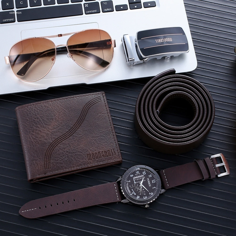 Coffret Cadeau Homme 4 en 1 - 520g Montre Ceinture Lunettes Portefeuille | SADJÉ