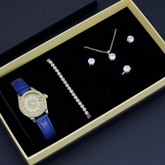 Coffret Bijoux Femme 5 Pièces 110g - Montre Bracelet Collier Boucles Bague
