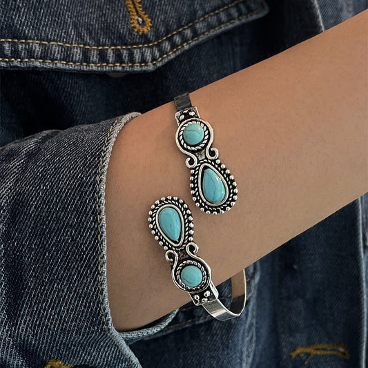 Bracelet Ouvert Alliage Turquoise Femme Ajustable