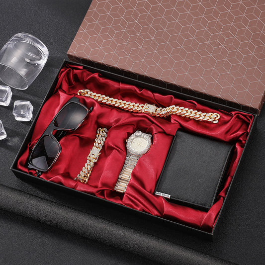 Coffret Cadeau Homme 5 Pièces 585g - Montre Lunettes Portefeuille Ceinture | SADJÉ