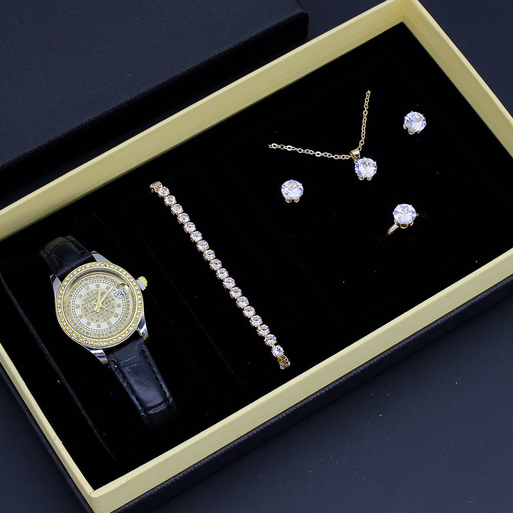 Coffret Bijoux Femme 5 Pièces 110g - Montre Bracelet Collier Boucles Bague