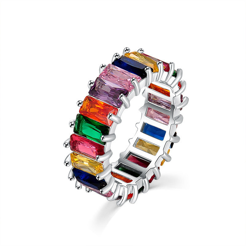 Bague Zircon Multicolore Rectangulaire 16g - Style Géométrique